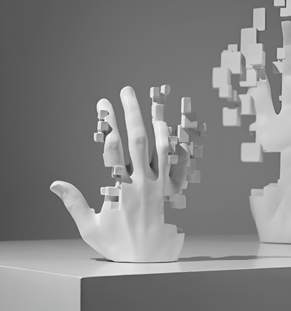 MosaicaGrip Hand Sculpture | Abstract Resin Art with Intricate Mosaic Detailing