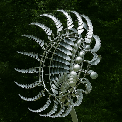 AerisTwirl Kinetic Garden Spinner | Mesmerizing Silver Metal Art