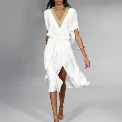 Juliet | Women’s Summer V-Neck Midi Dress with Wrap Front
