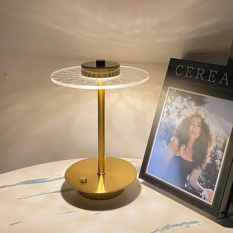 LumiDisc Crystal Lamp | Cordless Rechargeable LED Light for Elegant Tabletop Sparkle