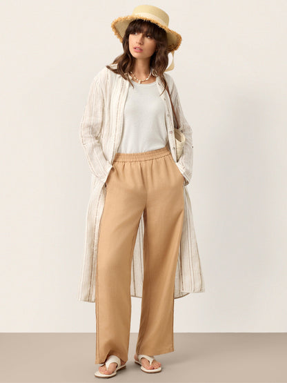 Sutton | Women’s Linen Striped Tab-Sleeve Boho Shirt Dress