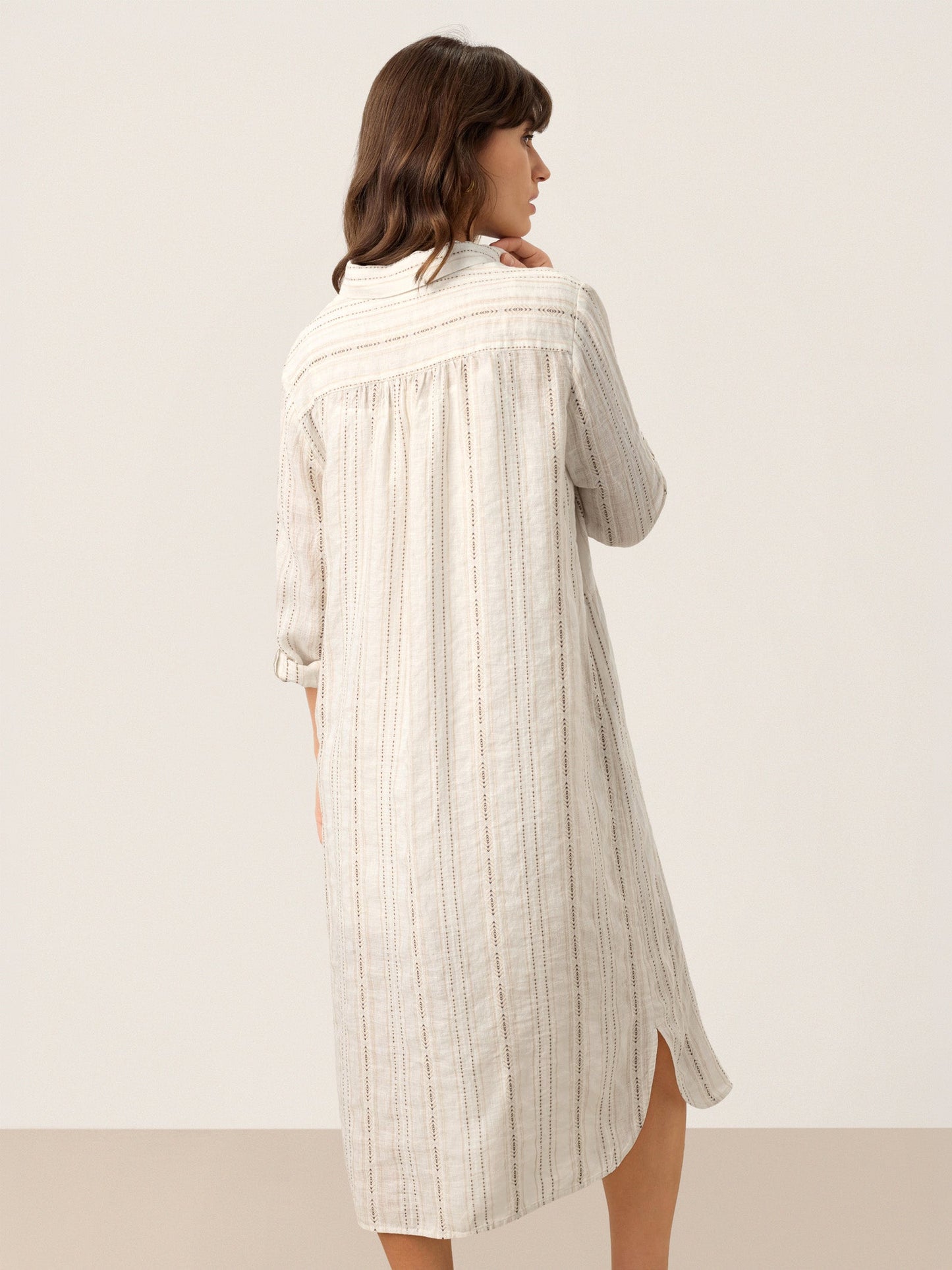 Sutton | Women’s Linen Striped Tab-Sleeve Boho Shirt Dress