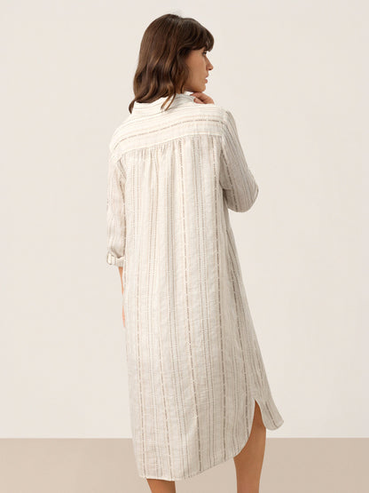 Sutton | Women’s Linen Striped Tab-Sleeve Boho Shirt Dress