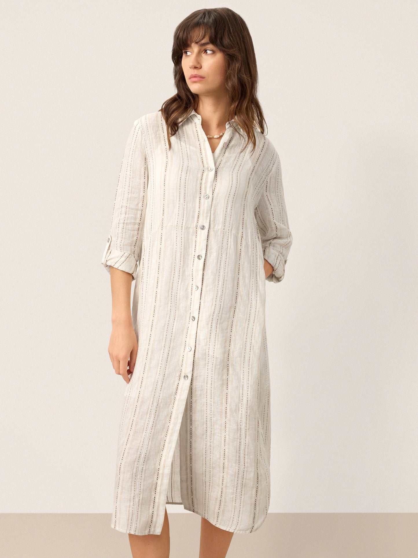 Sutton | Women’s Linen Striped Tab-Sleeve Boho Shirt Dress