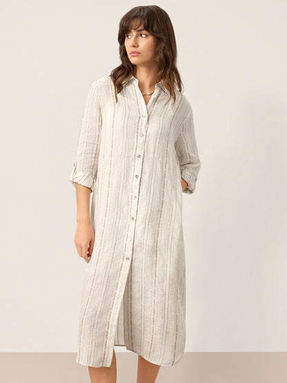Sutton | Women’s Linen Striped Tab-Sleeve Boho Shirt Dress
