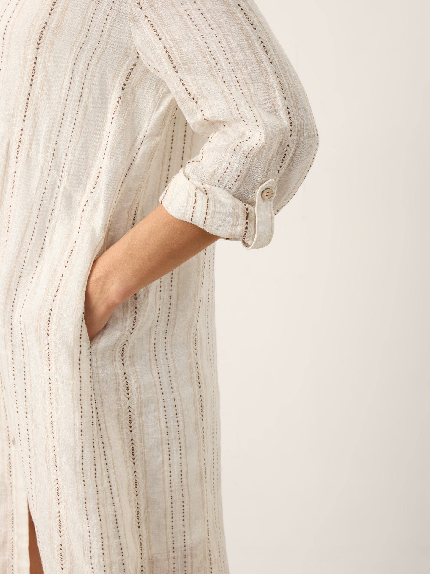 Sutton | Women’s Linen Striped Tab-Sleeve Boho Shirt Dress