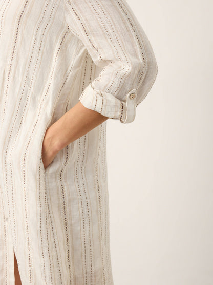 Sutton | Women’s Linen Striped Tab-Sleeve Boho Shirt Dress