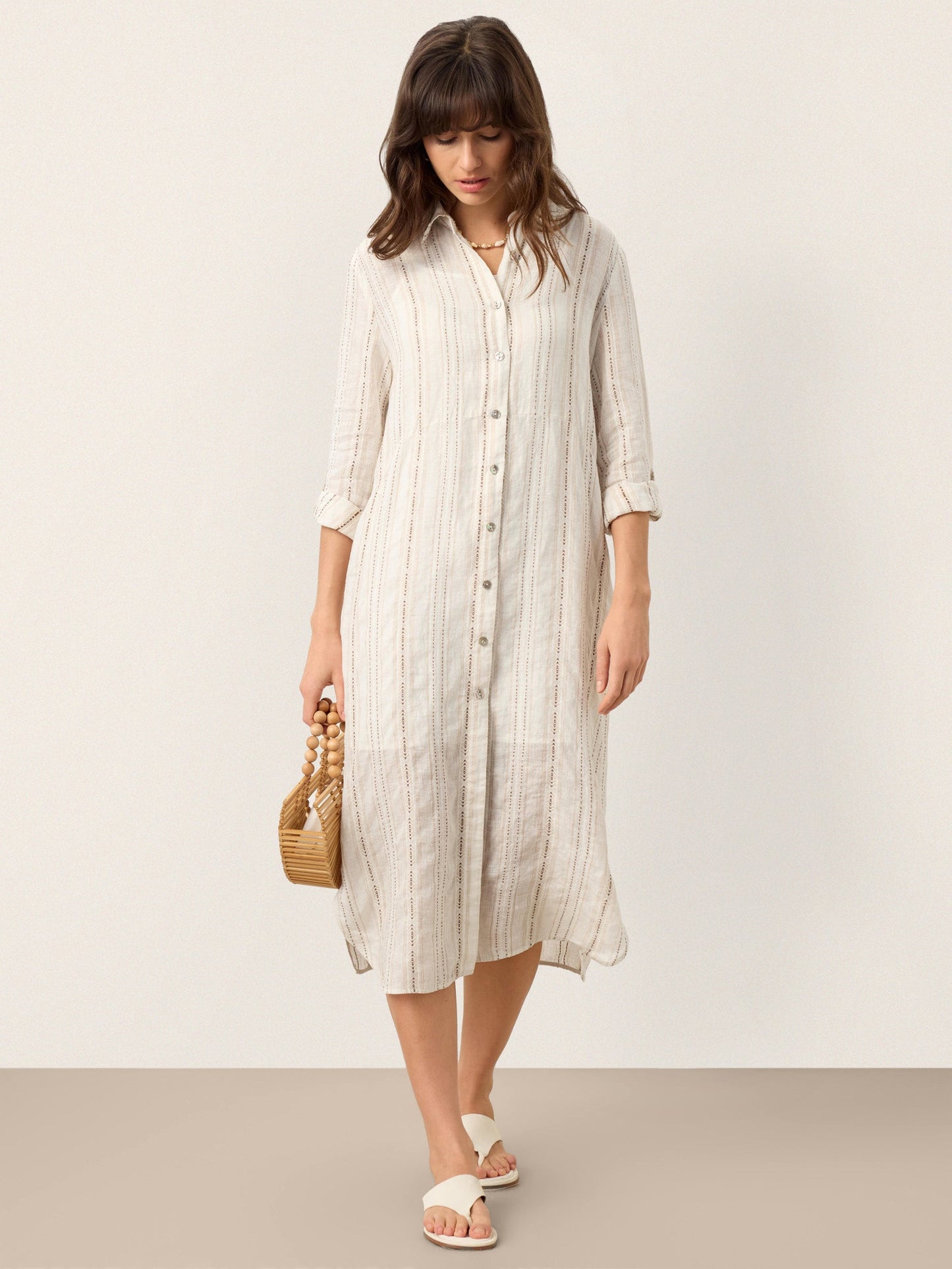 Sutton | Women’s Linen Striped Tab-Sleeve Boho Shirt Dress