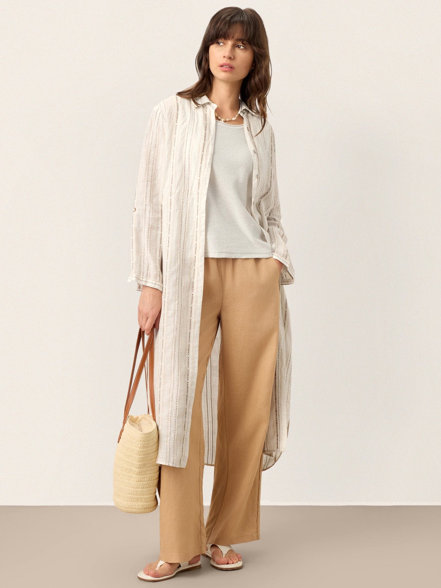 Sutton | Women’s Linen Striped Tab-Sleeve Boho Shirt Dress