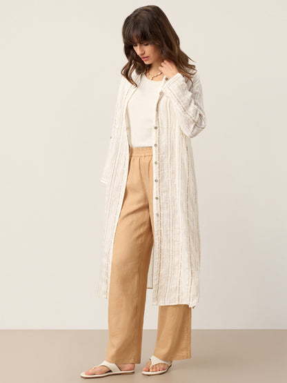 Sutton | Women’s Linen Striped Tab-Sleeve Boho Shirt Dress