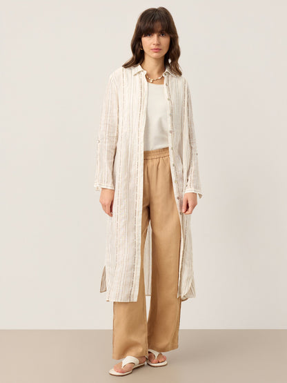 Sutton | Women’s Linen Striped Tab-Sleeve Boho Shirt Dress