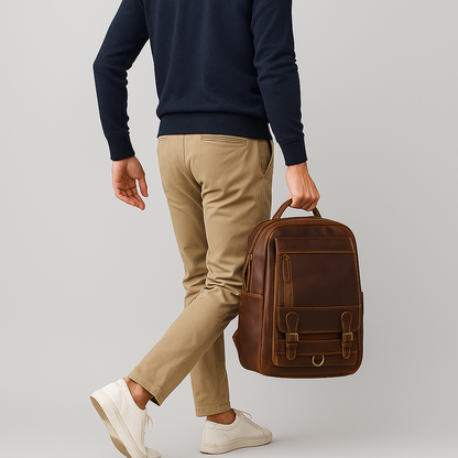 Luca | Vegan Leather Laptop Backpack with Padded Sleeve and Ample Storage