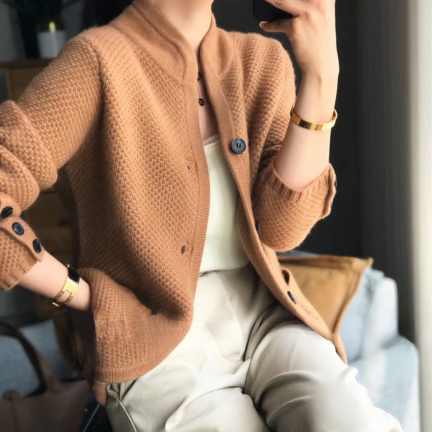 Amelie | Women’s Textured Knit Cardigan with Button-Up Front