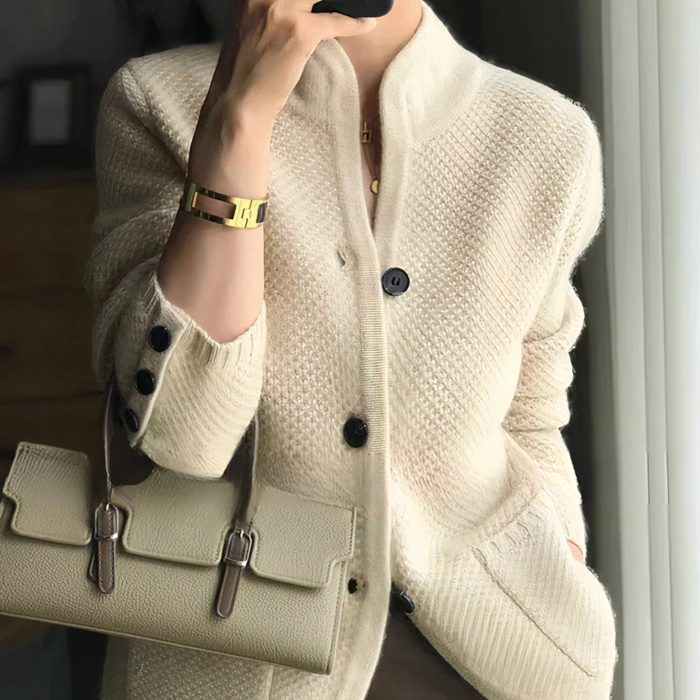 Amelie | Women’s Textured Knit Cardigan with Button-Up Front