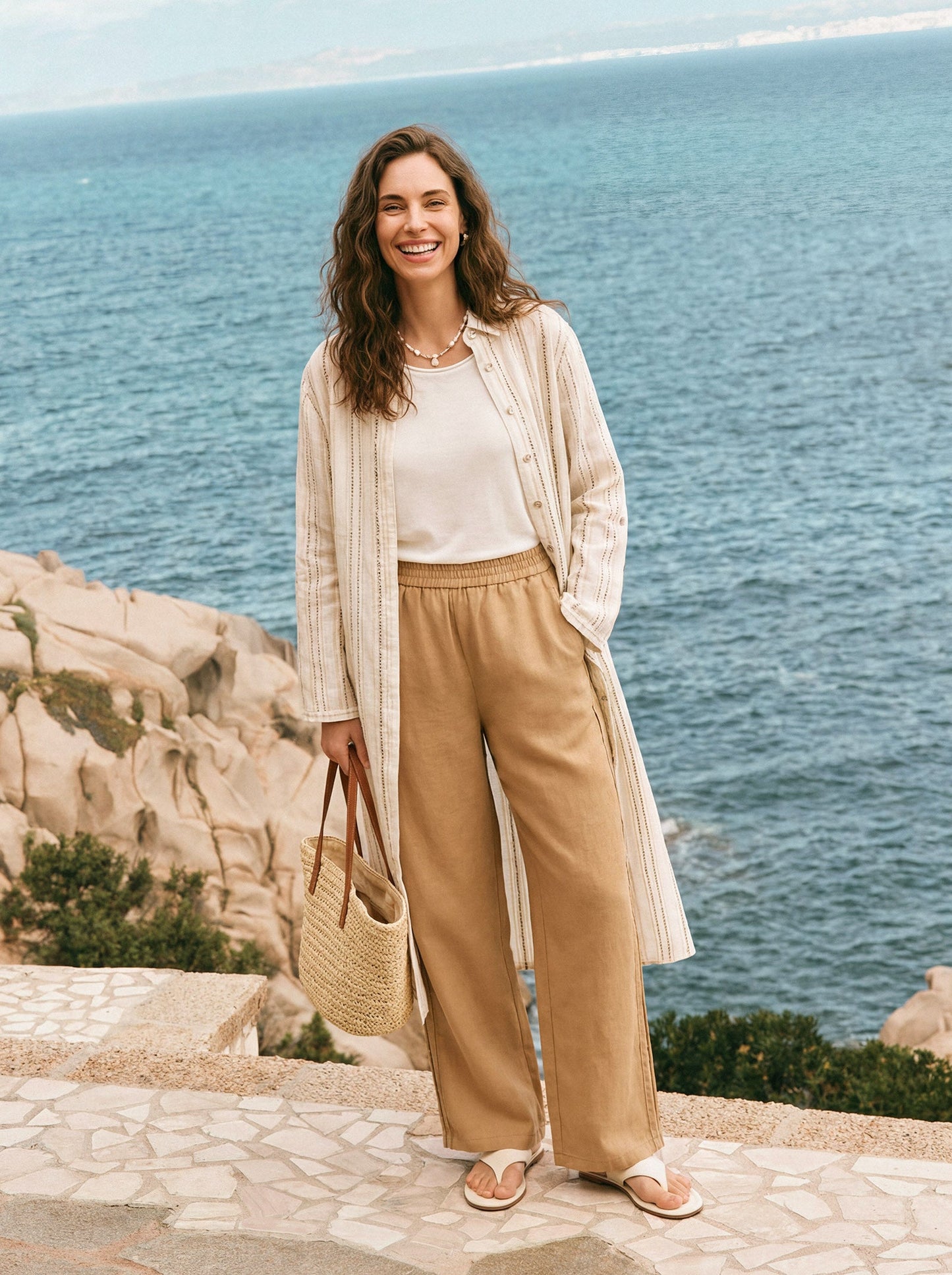 Sutton | Women’s Linen Striped Tab-Sleeve Boho Shirt Dress