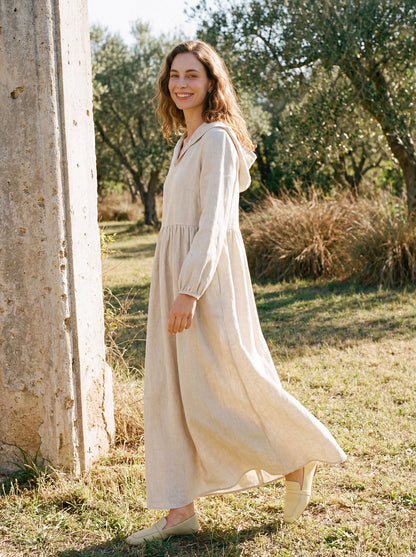 Avery | Women’s Linen Sculpted Hood Caftan Maxi Dress