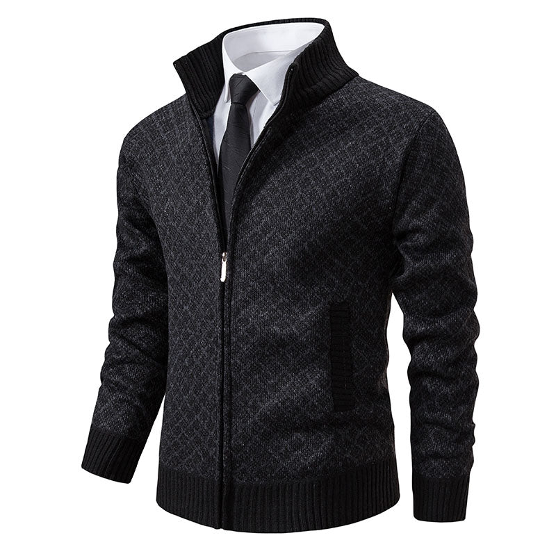 Evan | Men’s High Collar Zip-Up Knitted Cardigan with Patterns