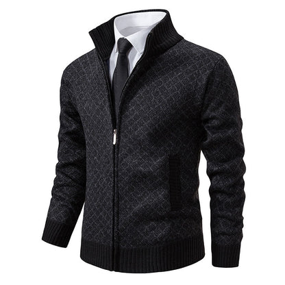 Evan | Men’s High Collar Zip-Up Knitted Cardigan with Patterns