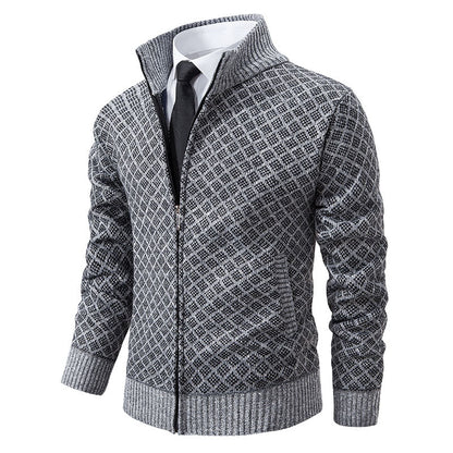 Evan | Men’s High Collar Zip-Up Knitted Cardigan with Patterns