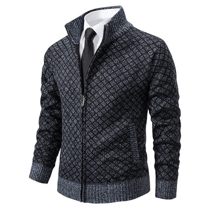 Evan | Men’s High Collar Zip-Up Knitted Cardigan with Patterns