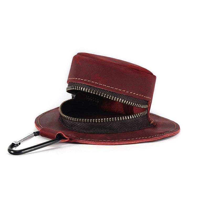 Mini Bucket Hat Coin Purse in Crazy Horse Leather – Stylish Change Purse with Zipper Closure and Metal Hook for Easy Attachment 1