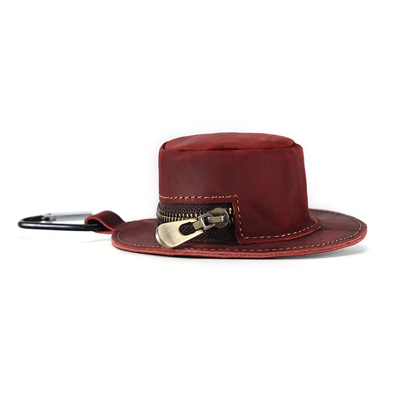 Mini Bucket Hat Coin Purse in Crazy Horse Leather – Stylish Change Purse with Zipper Closure and Metal Hook for Easy Attachment 3