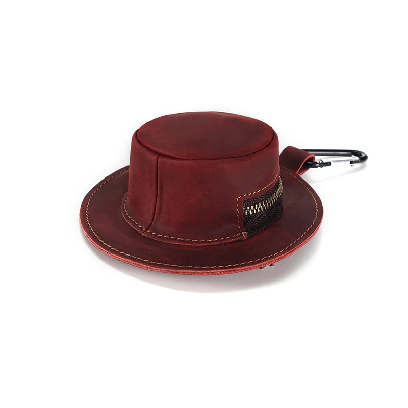 Mini Bucket Hat Coin Purse in Crazy Horse Leather – Stylish Change Purse with Zipper Closure and Metal Hook for Easy Attachment 4