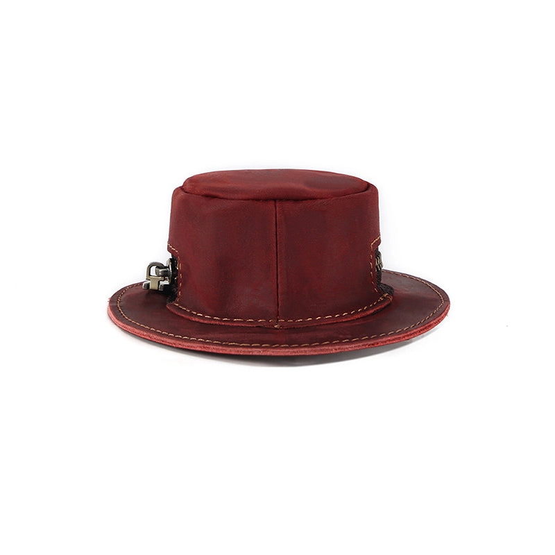 Mini Bucket Hat Coin Purse in Crazy Horse Leather – Stylish Change Purse with Zipper Closure and Metal Hook for Easy Attachment 5