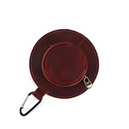 Mini Bucket Hat Coin Purse in Crazy Horse Leather – Stylish Change Purse with Zipper Closure and Metal Hook for Easy Attachment 6