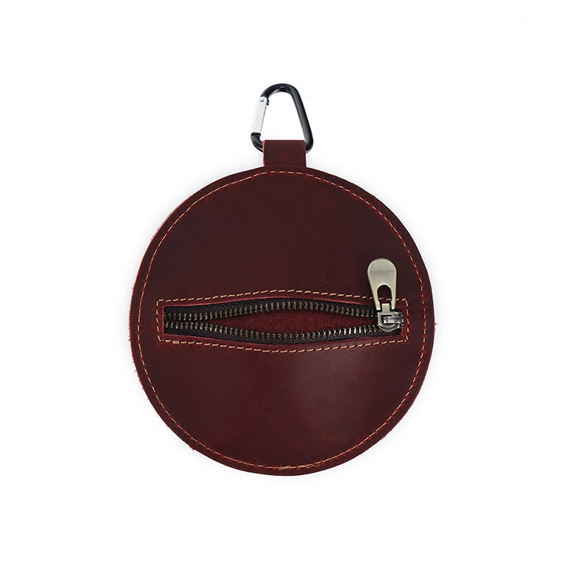 Mini Bucket Hat Coin Purse in Crazy Horse Leather – Stylish Change Purse with Zipper Closure and Metal Hook for Easy Attachment 7