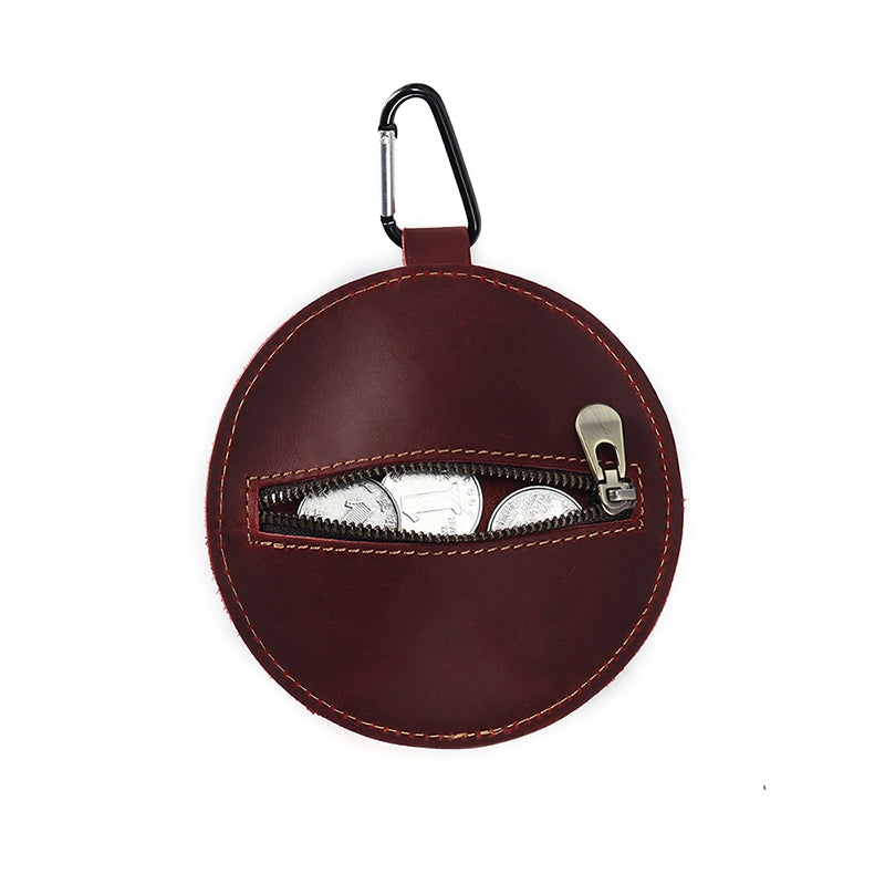 Mini Bucket Hat Coin Purse in Crazy Horse Leather – Stylish Change Purse with Zipper Closure and Metal Hook for Easy Attachment 8