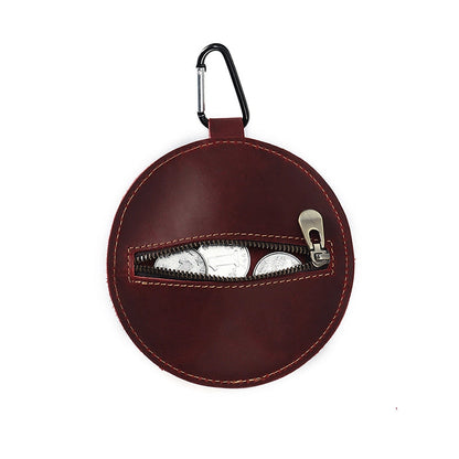 Mini Bucket Hat Coin Purse in Crazy Horse Leather – Stylish Change Purse with Zipper Closure and Metal Hook for Easy Attachment 8