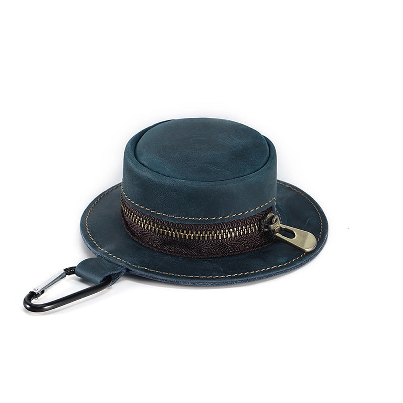 Mini Bucket Hat Coin Purse in Crazy Horse Leather – Stylish Change Purse with Zipper Closure and Metal Hook for Easy Attachment 9