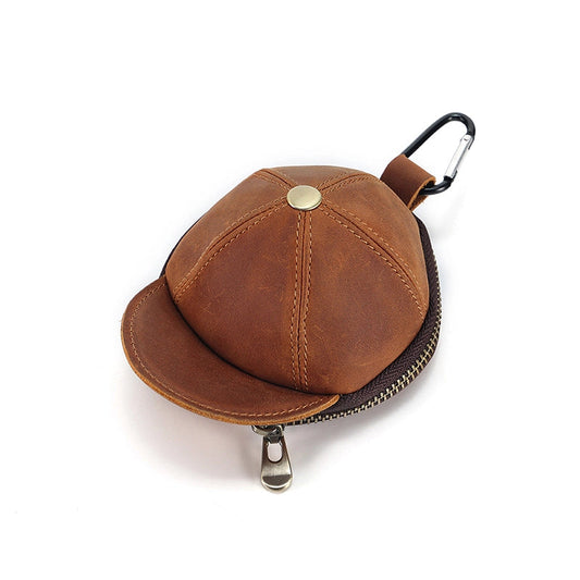 Mini Cap Leather Coin Purse – Durable Crazy Horse Leather with Zipper Closure 0