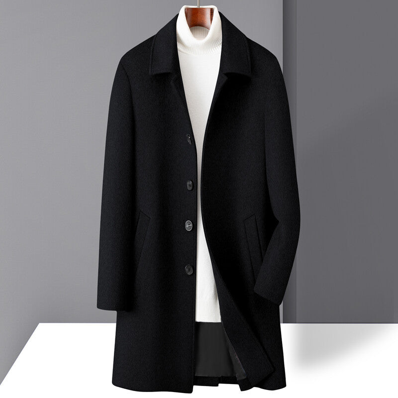 Maxwell | Men’s Straight Fit Mid-Length Wool Coat with Notch Lapel