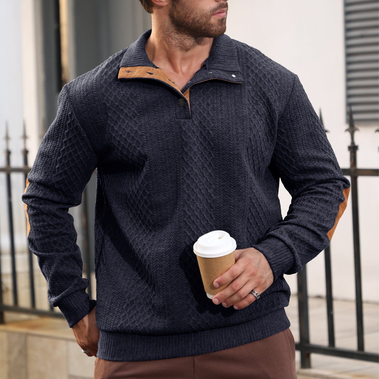 Trent | Men’s Button-Up Cable Knit Wool Sweater