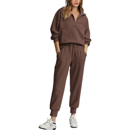 Hannah | Women’s Cozy Ribbed Tracksuit – Half Zip Sweatshirt & Drawstring Joggers