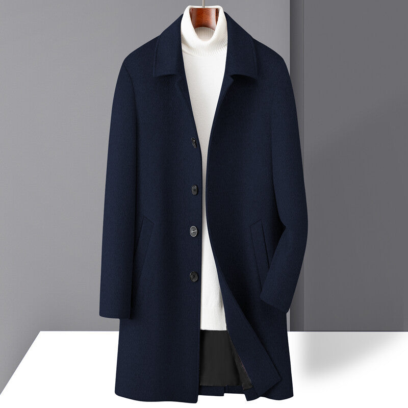 Maxwell | Men’s Straight Fit Mid-Length Wool Coat with Notch Lapel