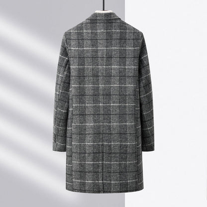 Dominic | Men’s Mid-Length Overcoat with Notch Lapel & Checked Pattern