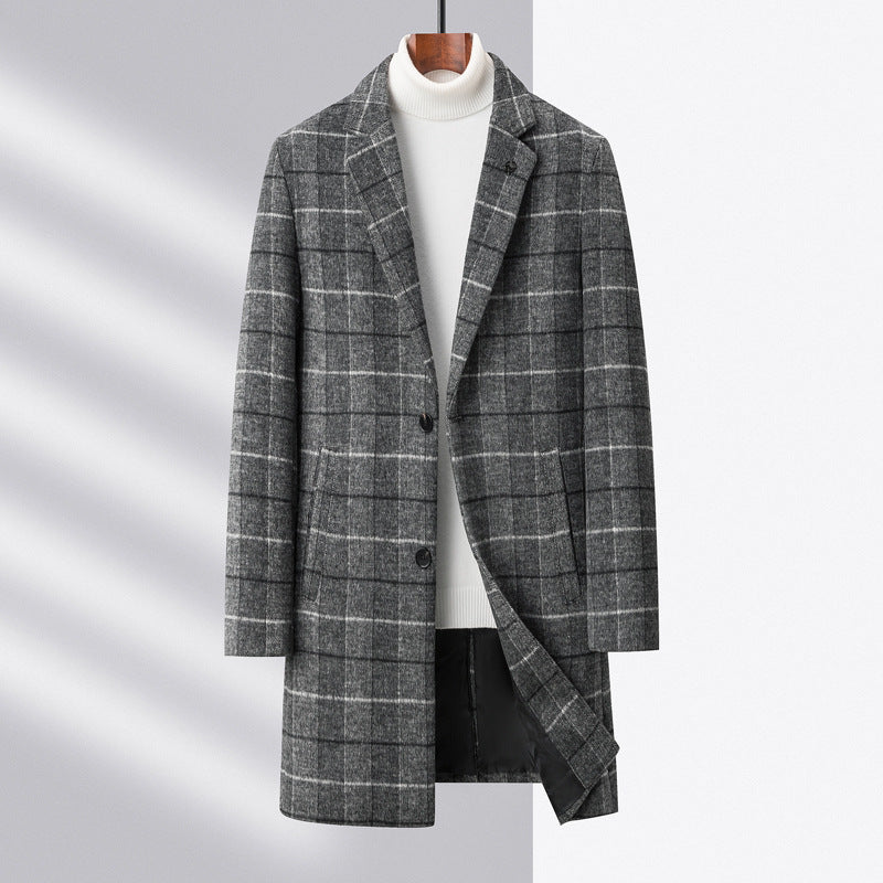Dominic | Men’s Mid-Length Overcoat with Notch Lapel & Checked Pattern