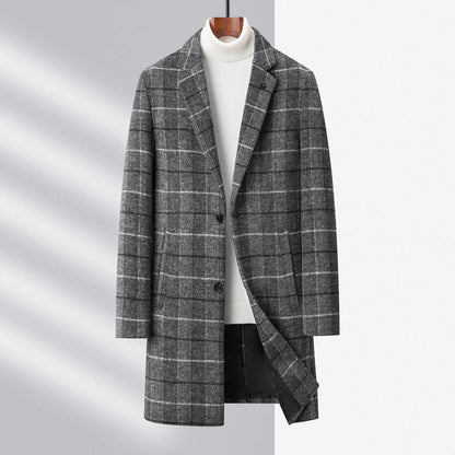 Dominic | Men’s Mid-Length Overcoat with Notch Lapel & Checked Pattern