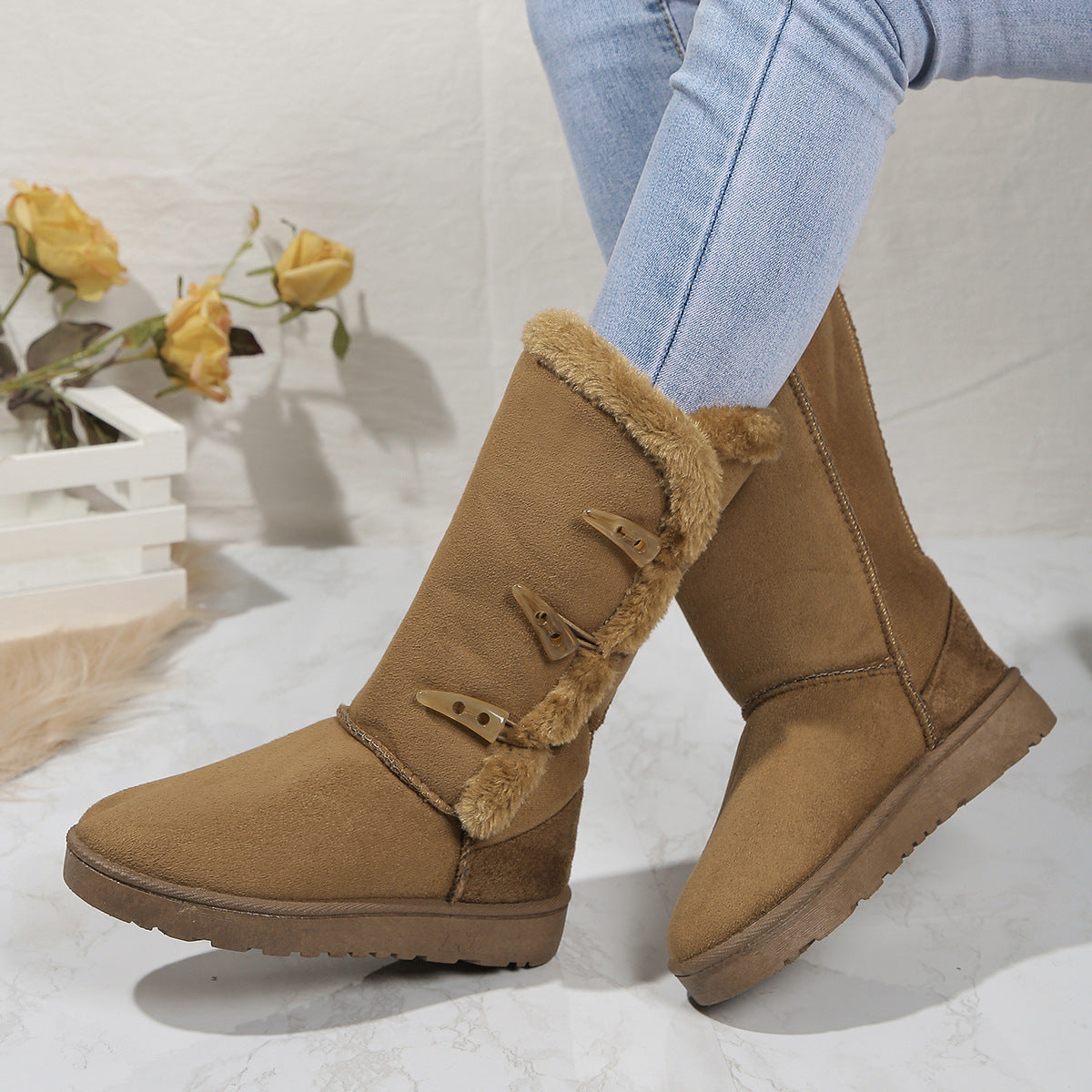 Mila | Women’s Mid-Calf Boots with Faux Fur Trim