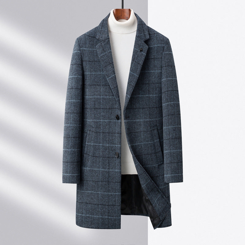 Dominic | Men’s Mid-Length Overcoat with Notch Lapel & Checked Pattern