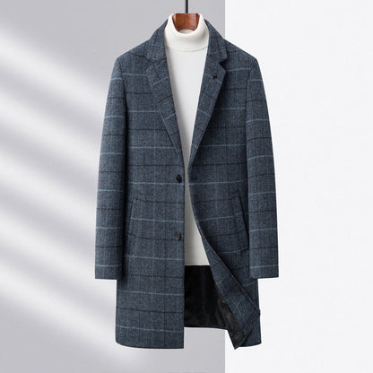 Dominic | Men’s Mid-Length Overcoat with Notch Lapel & Checked Pattern