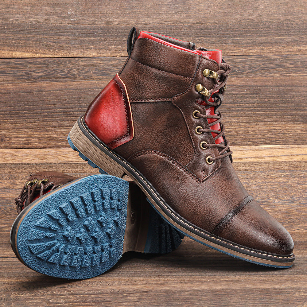 Asher | Men’s Leather Cap Toe Boots with Lace and Zipper