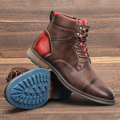 Asher | Men’s Leather Cap Toe Boots with Lace and Zipper