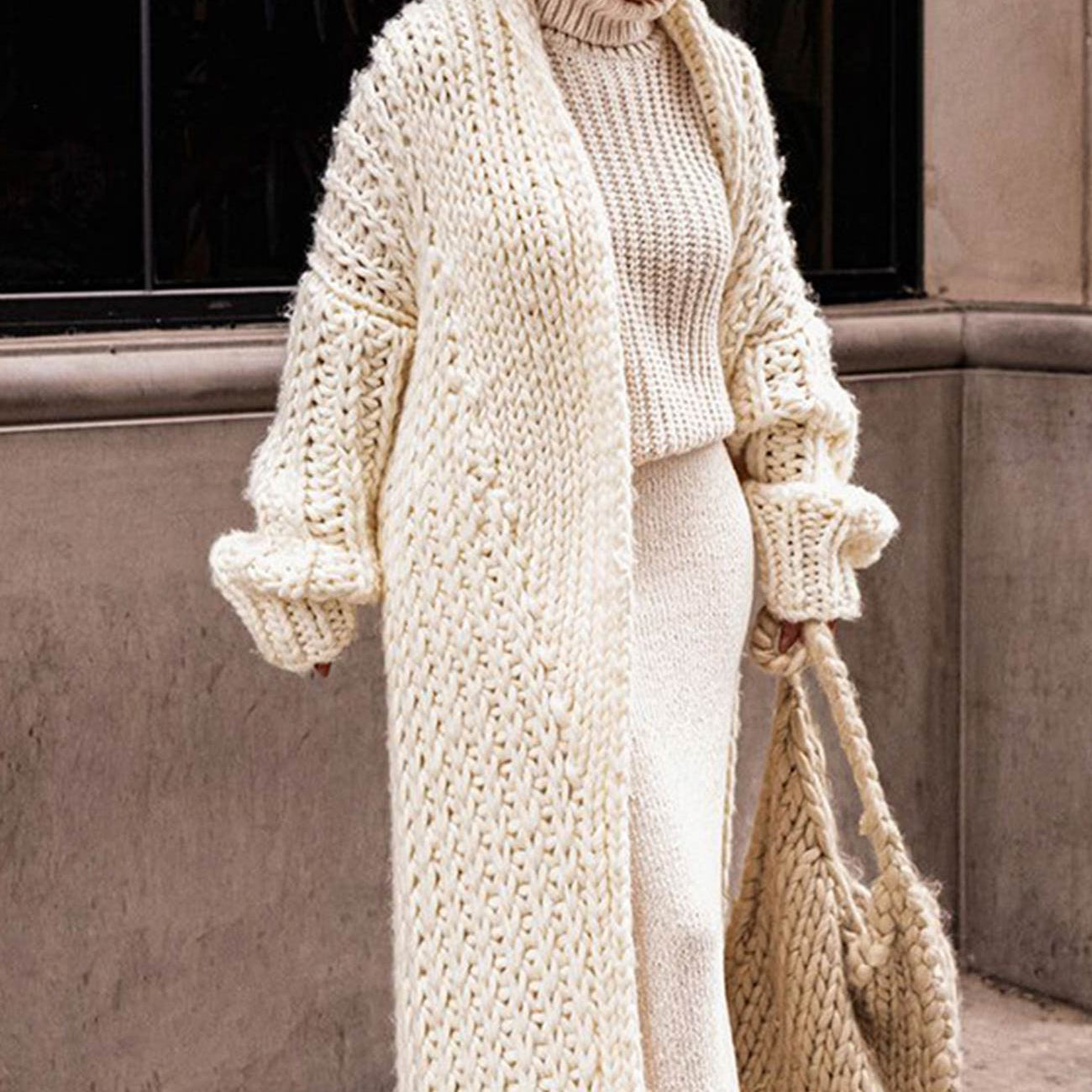 Hazel | Women’s Floor-Length Cable Knit Cardigan Sweater