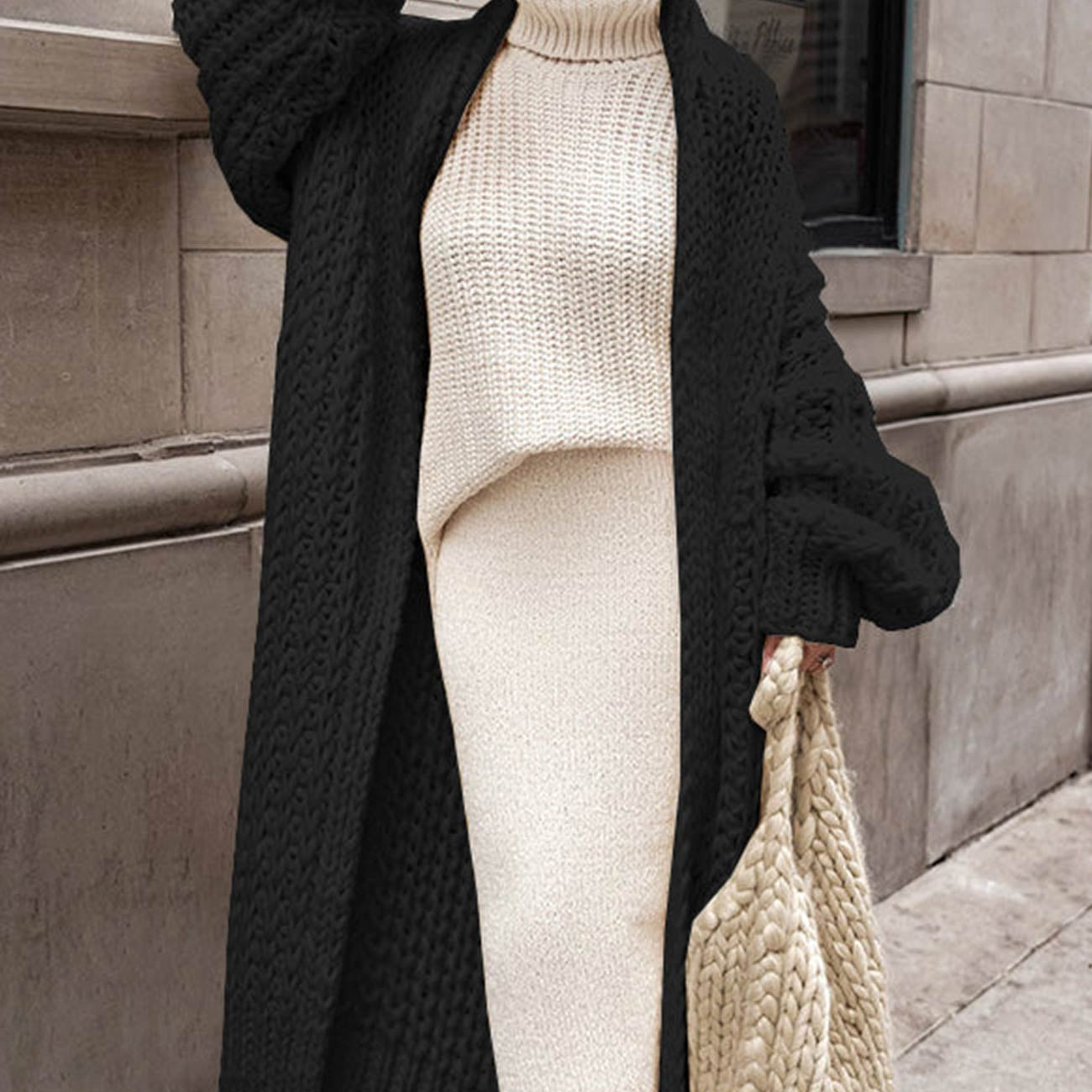 Hazel | Women’s Floor-Length Cable Knit Cardigan Sweater