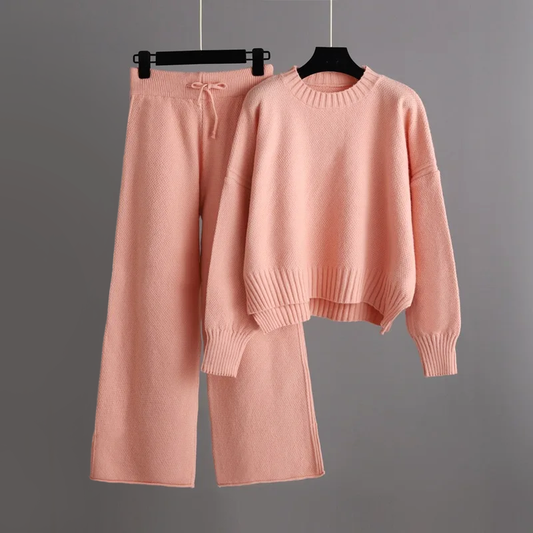 Brittany | Women’s Soft Knit Loungewear Set with Relaxed Sweater & Wide-Leg Pants