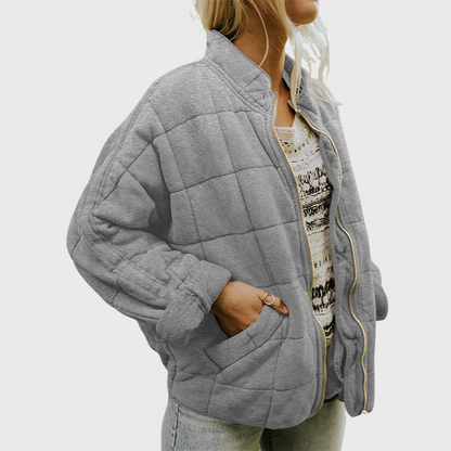 Zoey | Women’s Oversized Fleece Quilted Jacket with Stand Collar